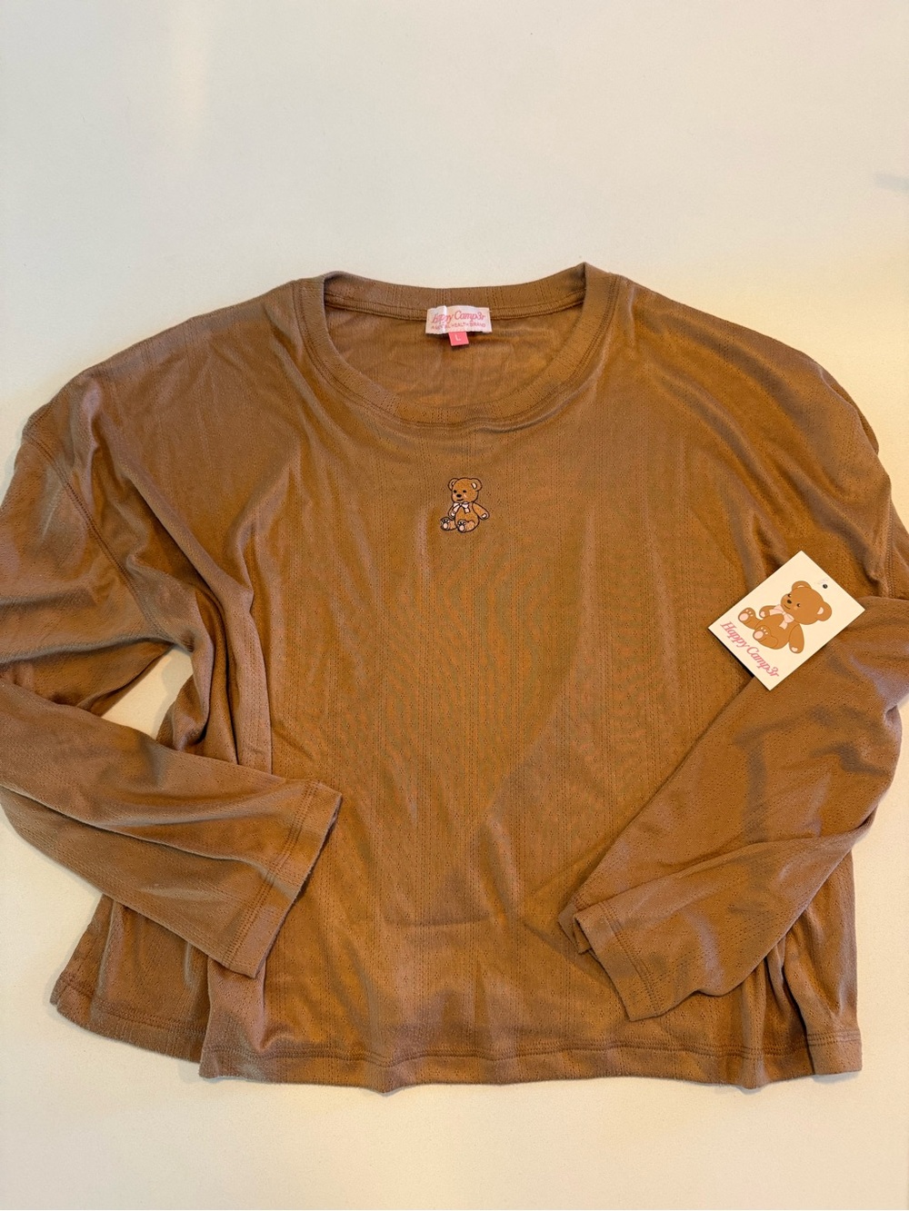 Happy Camp3r - NWT Teddy Graphic Long-Sleeve Tee in Warm Brown -